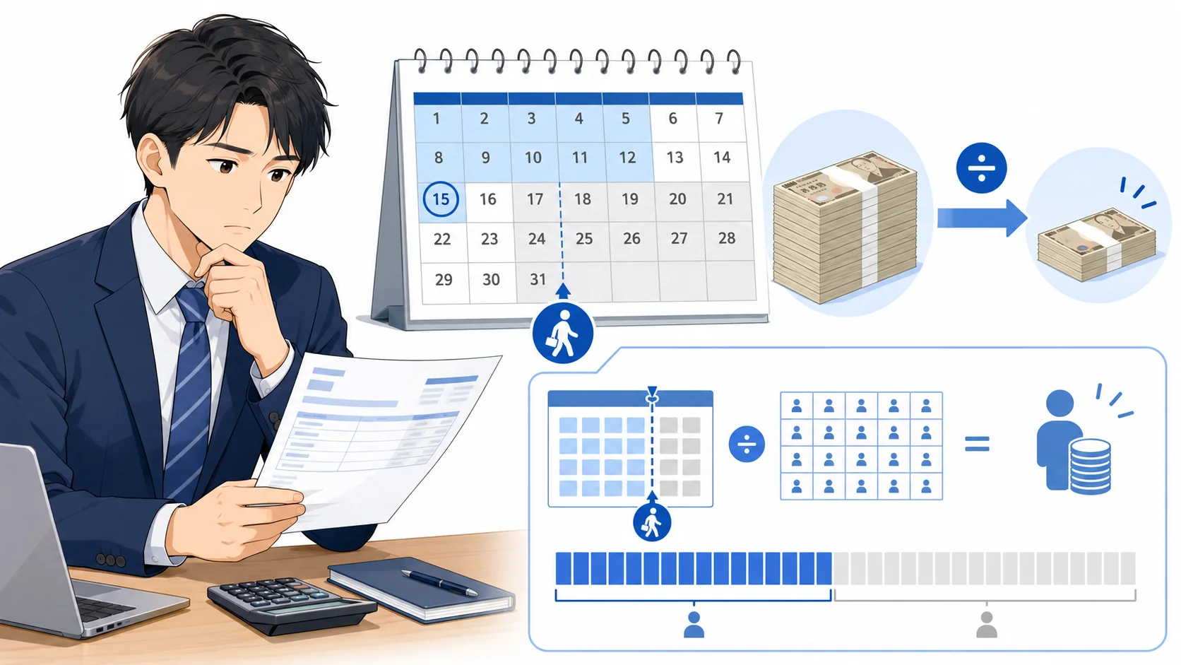 月途中退職は日割り計算になる
