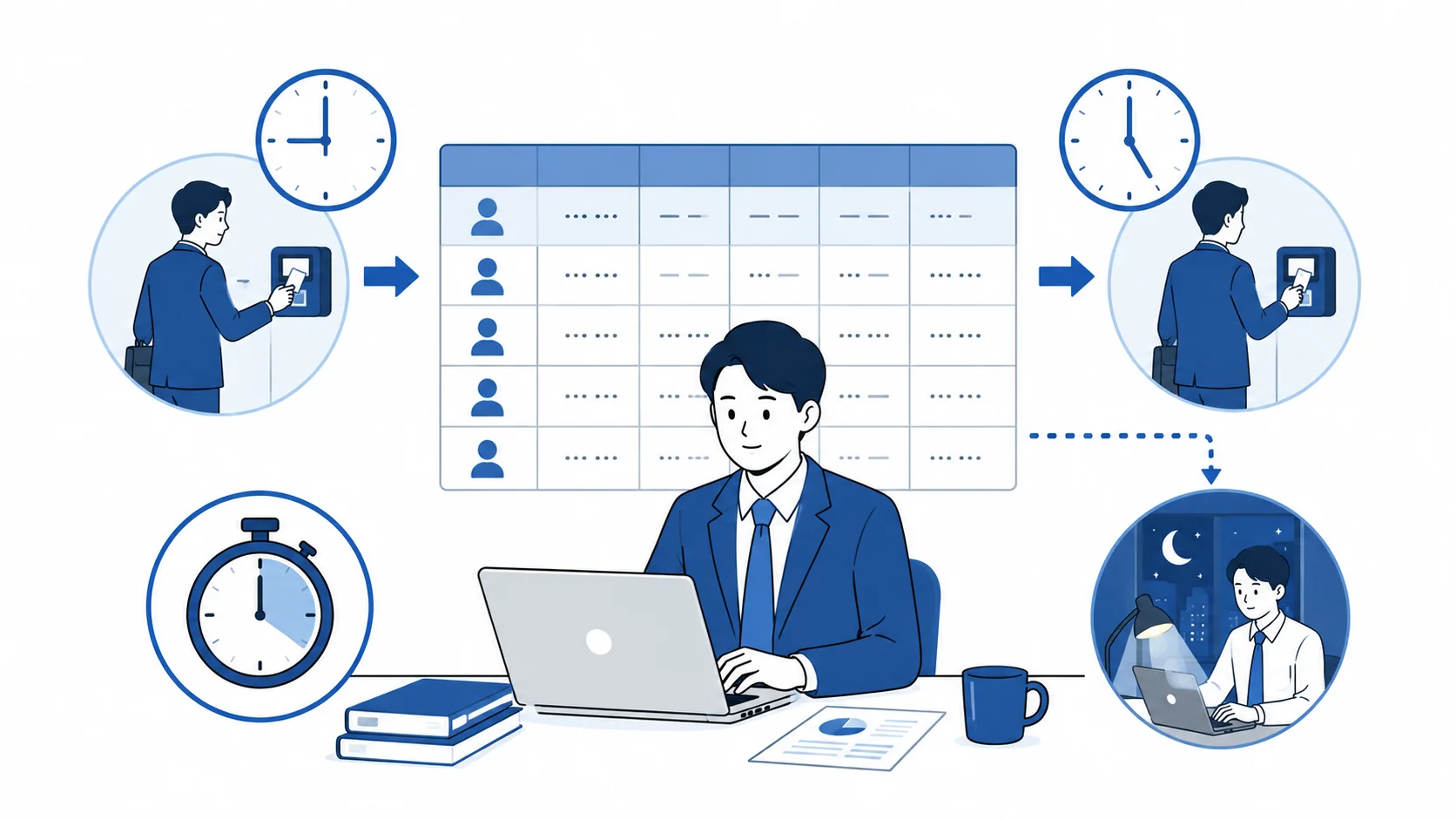 始業・終業時刻と残業時間の記録